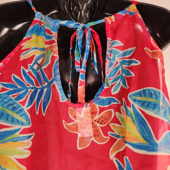 SUNSETS Tiger Lily Destination Dress Women S-M Tie Back Hi Low Sheer Maxi Floral - Picture 9 of 10